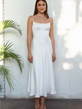Jenny Yoo White Slip Midi Dress with Thin Straps
